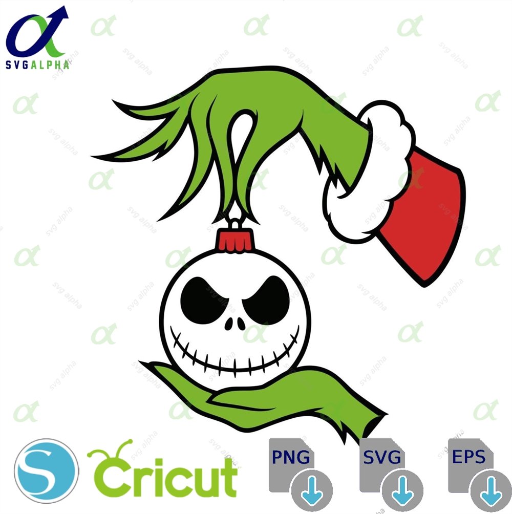Grinch Hand Jack Skellington Ornament Svg Png Nightmare Before Christmas Clipart Funny Holiday Digital Design For Cricut Sublimation